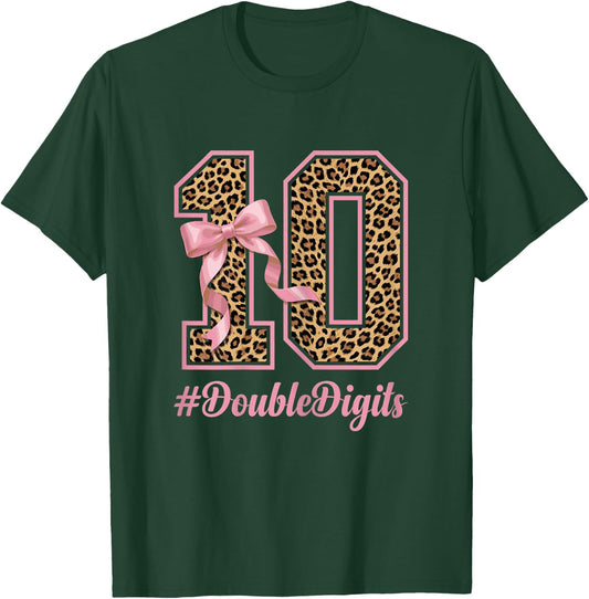 Cute Bow Leopard Cheetah Double Digits Coquette Girls T-Shirt - T-Shirt | Forest