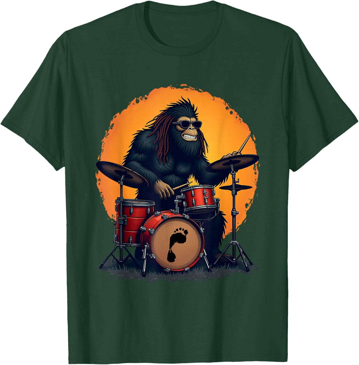 Bigfoot Drum Squad Retro Vintage Sasquatch Playing Drums T-Shirt - T-Shirt | Forest