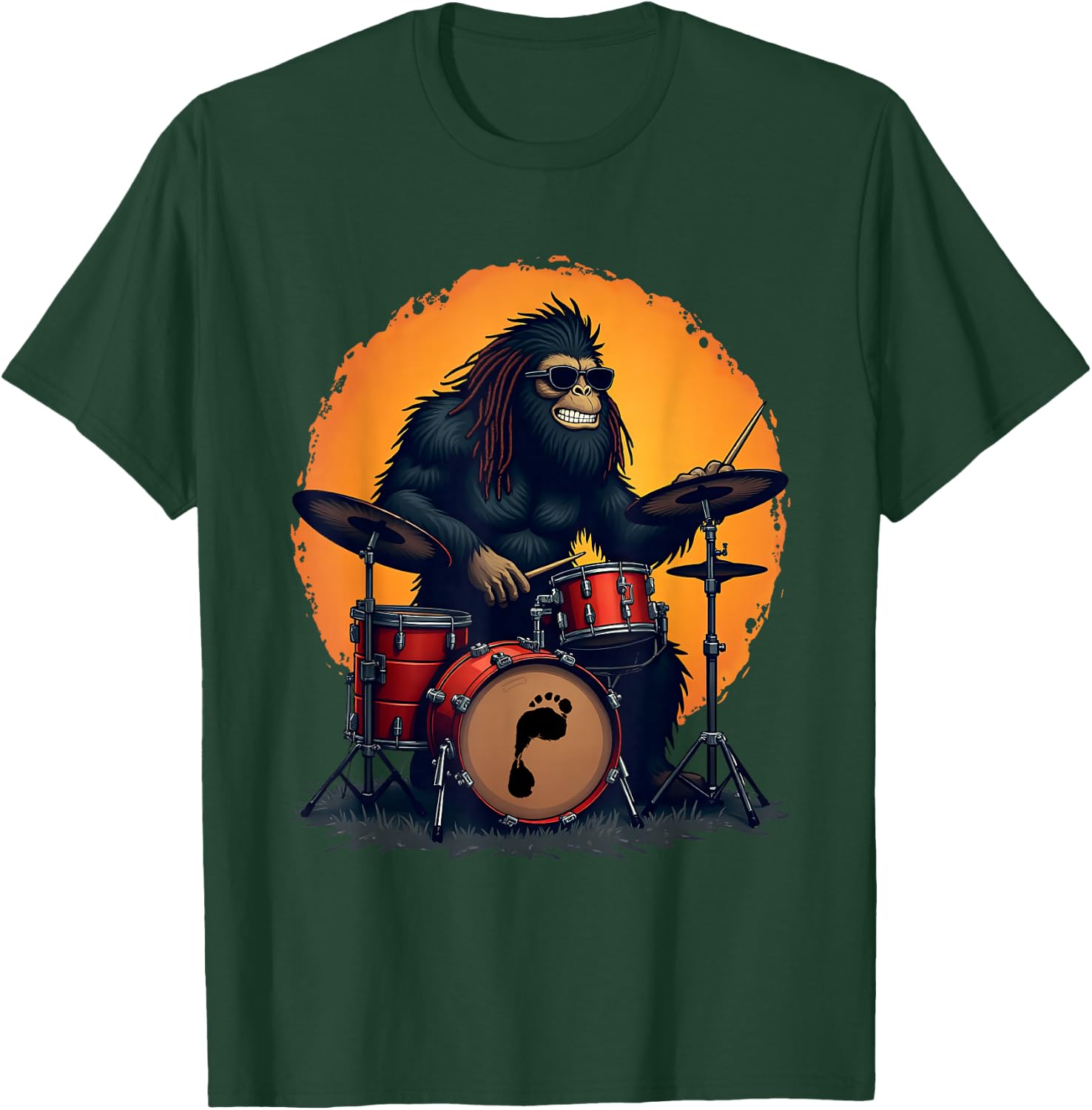 Bigfoot Drum Squad Retro Vintage Sasquatch Playing Drums T-Shirt - T-Shirt | Forest