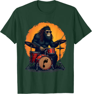 Bigfoot Drum Squad Retro Vintage Sasquatch Playing Drums T-Shirt - T-Shirt | Forest