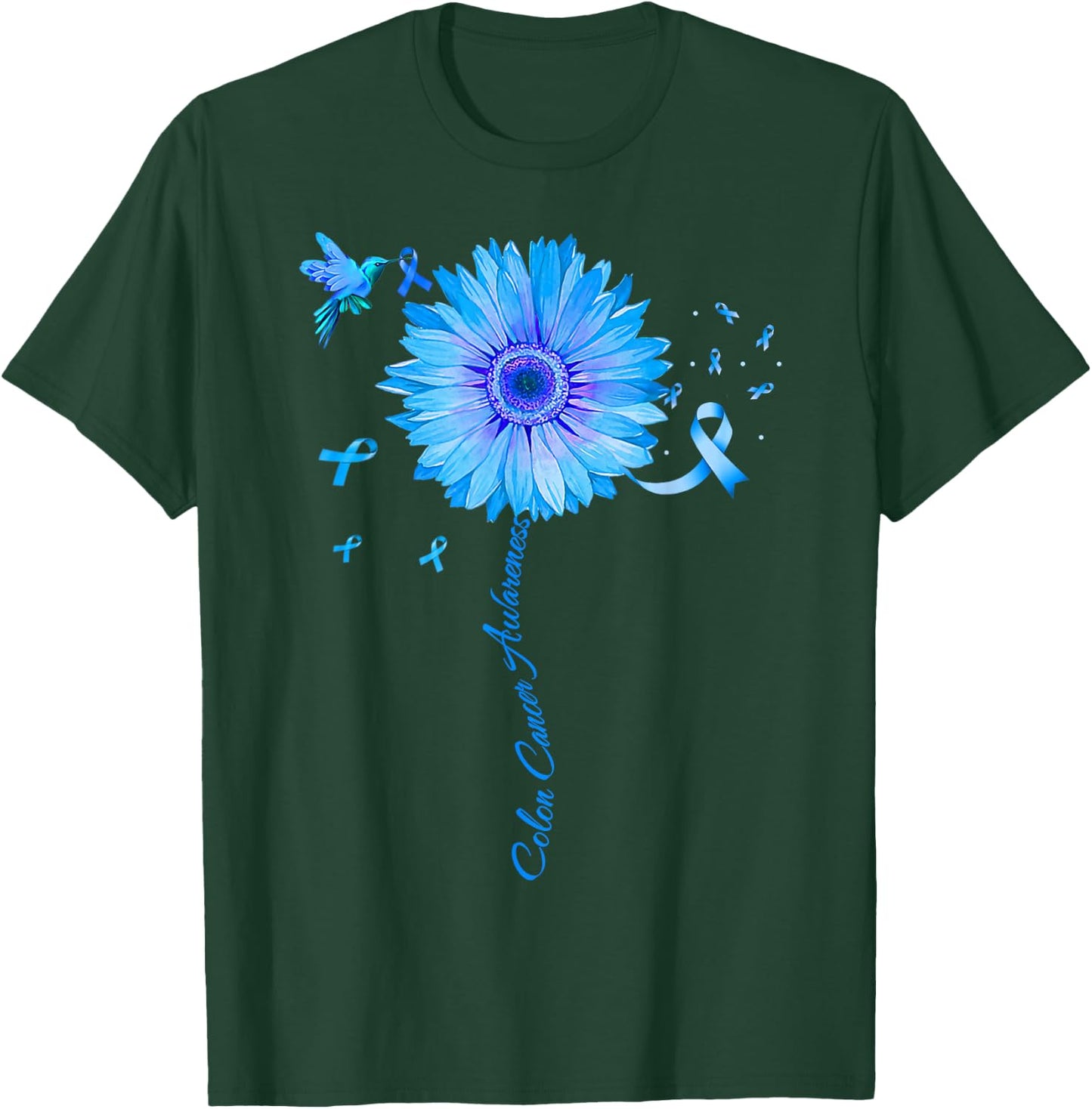 Colon Cancer Awareness Colorectal Blue Ribbon Sunflower T-Shirt - T-Shirt | Forest