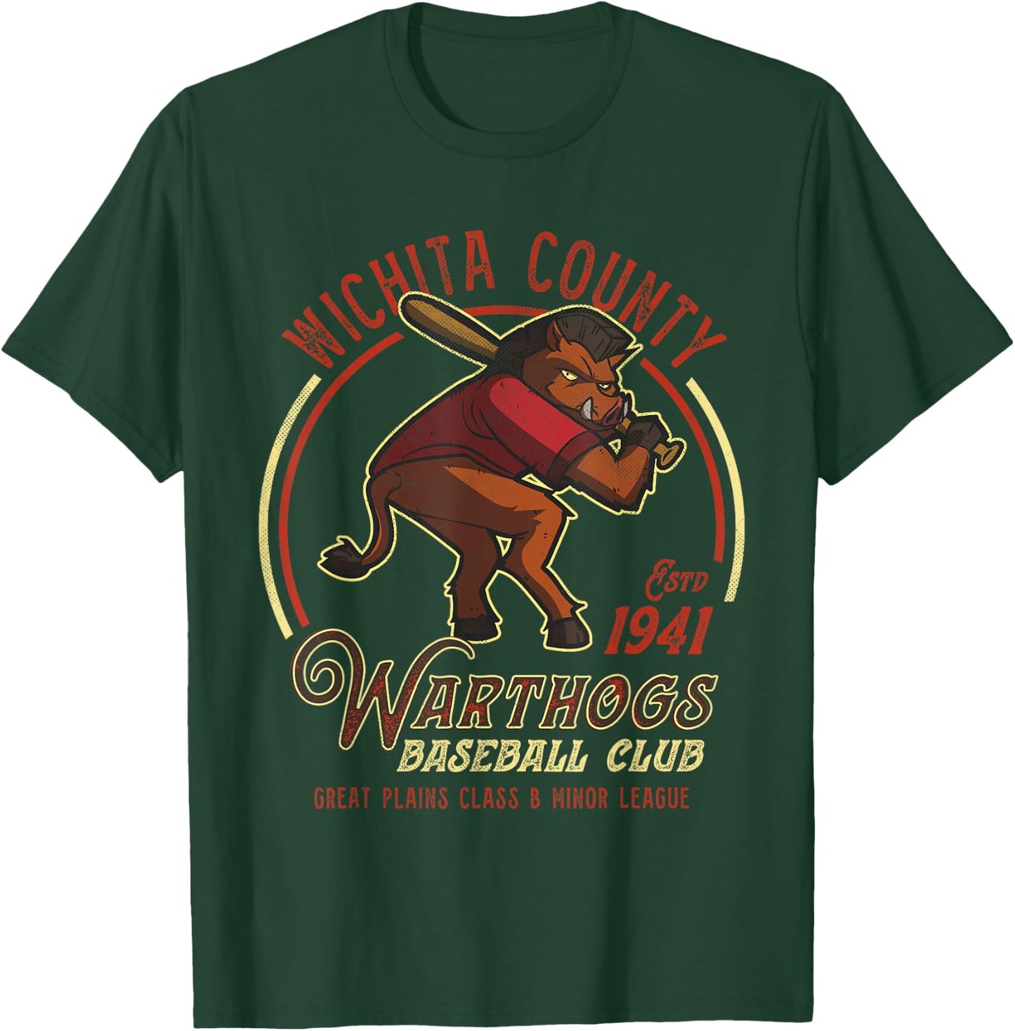 Wichita County Warthogs Retro Minor League Baseball Team T-Shirt - T-Shirt | Forest