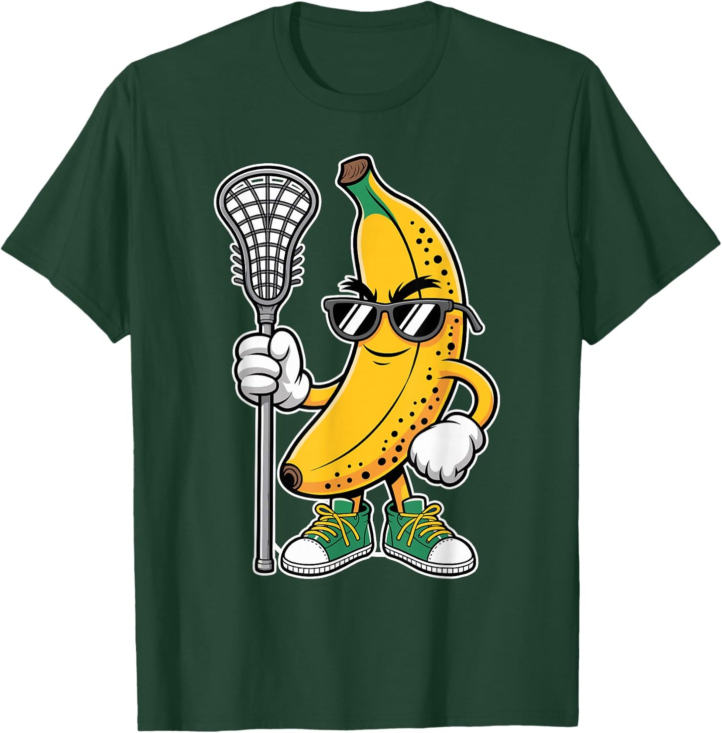 Banana Playing Lacrosse Funny Sports Design Boys Girls Kids T-Shirt - T-Shirt | Forest