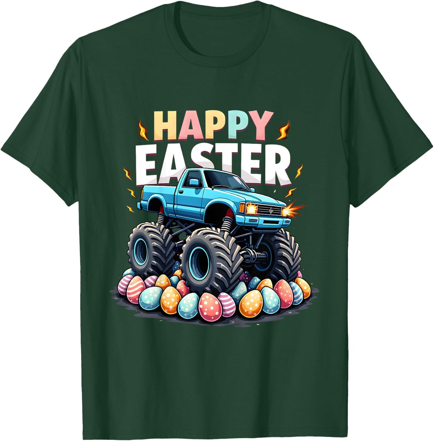 Kids Boys Happy Easter Monster Truck Funny Easter Eggs Toddler T-Shirt - T-Shirt | Forest