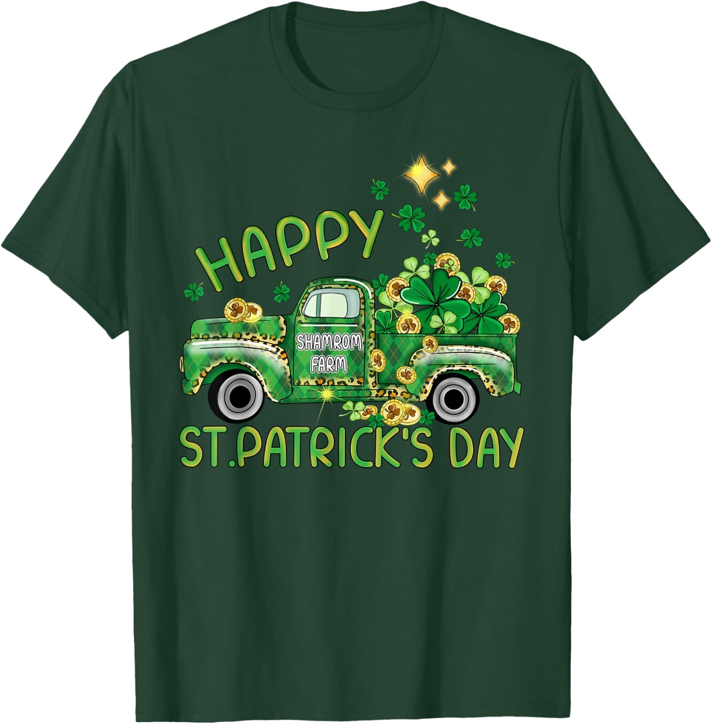 St Patrick's Day Truck Happy and Lucky Samrock T-Shirt - T-Shirt | Forest