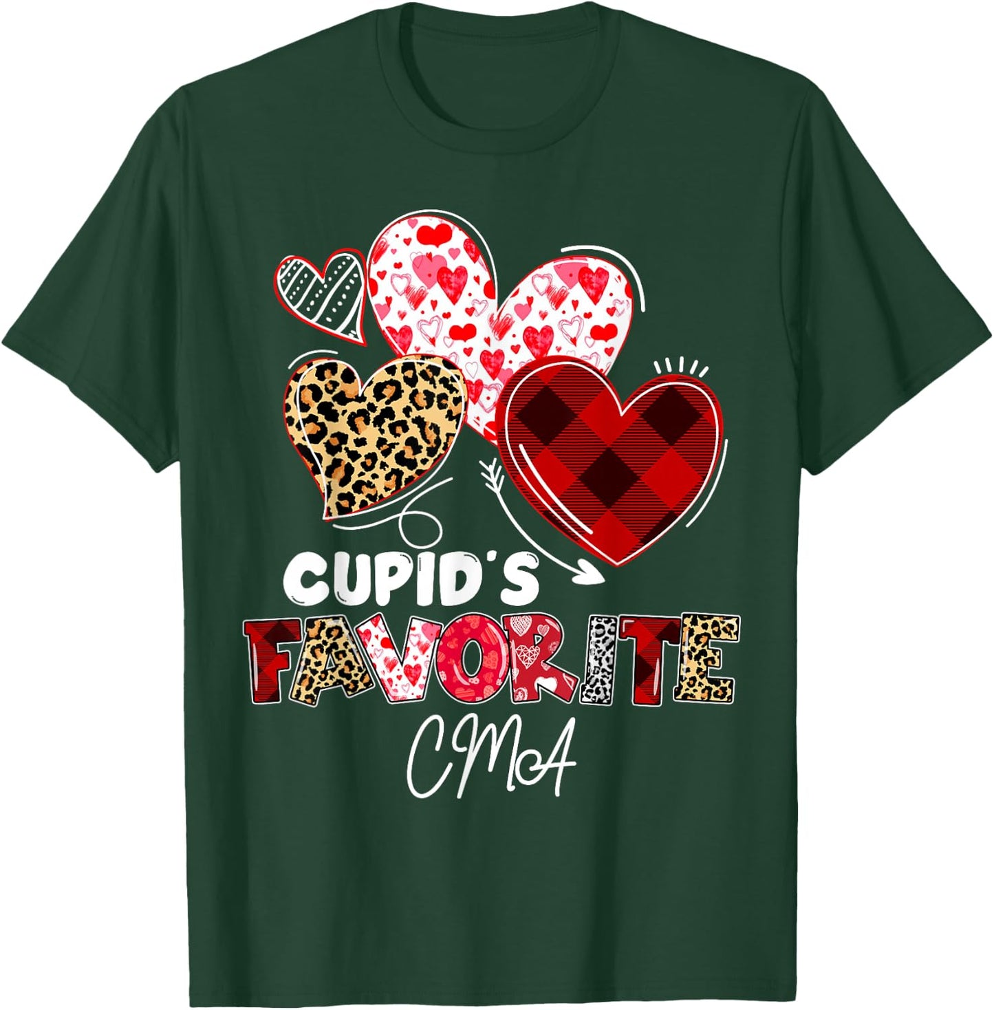 Cupid's Favorite CMA Nurse Valentine Buffalo Plaid T-Shirt - T-Shirt | Forest
