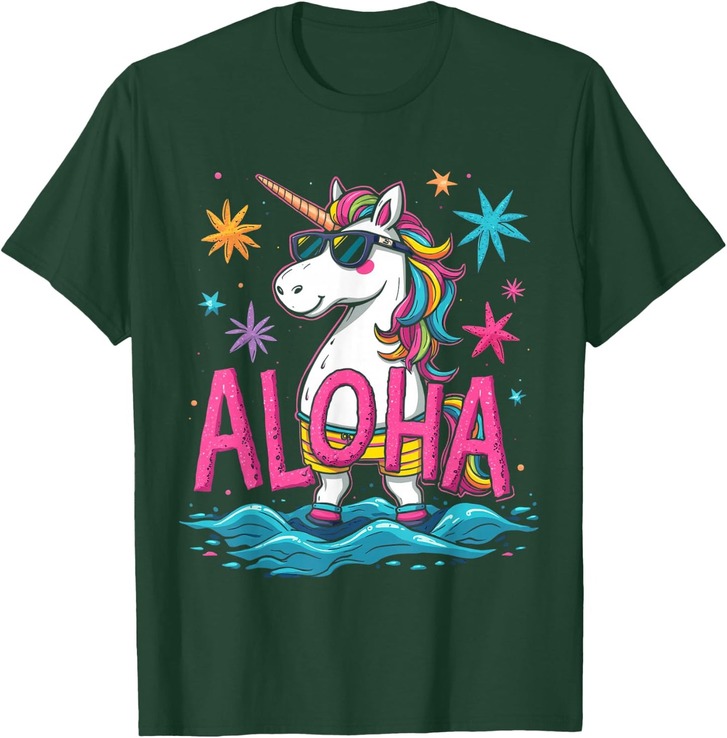 ALOHA Unicorn Hawaiian T-Shirt - T-Shirt | Forest
