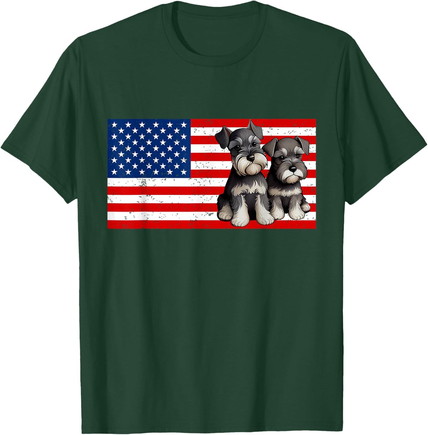 Patriotic Miniature Schnauzer 4th of July USA American Flag T-Shirt - T-Shirt | Forest