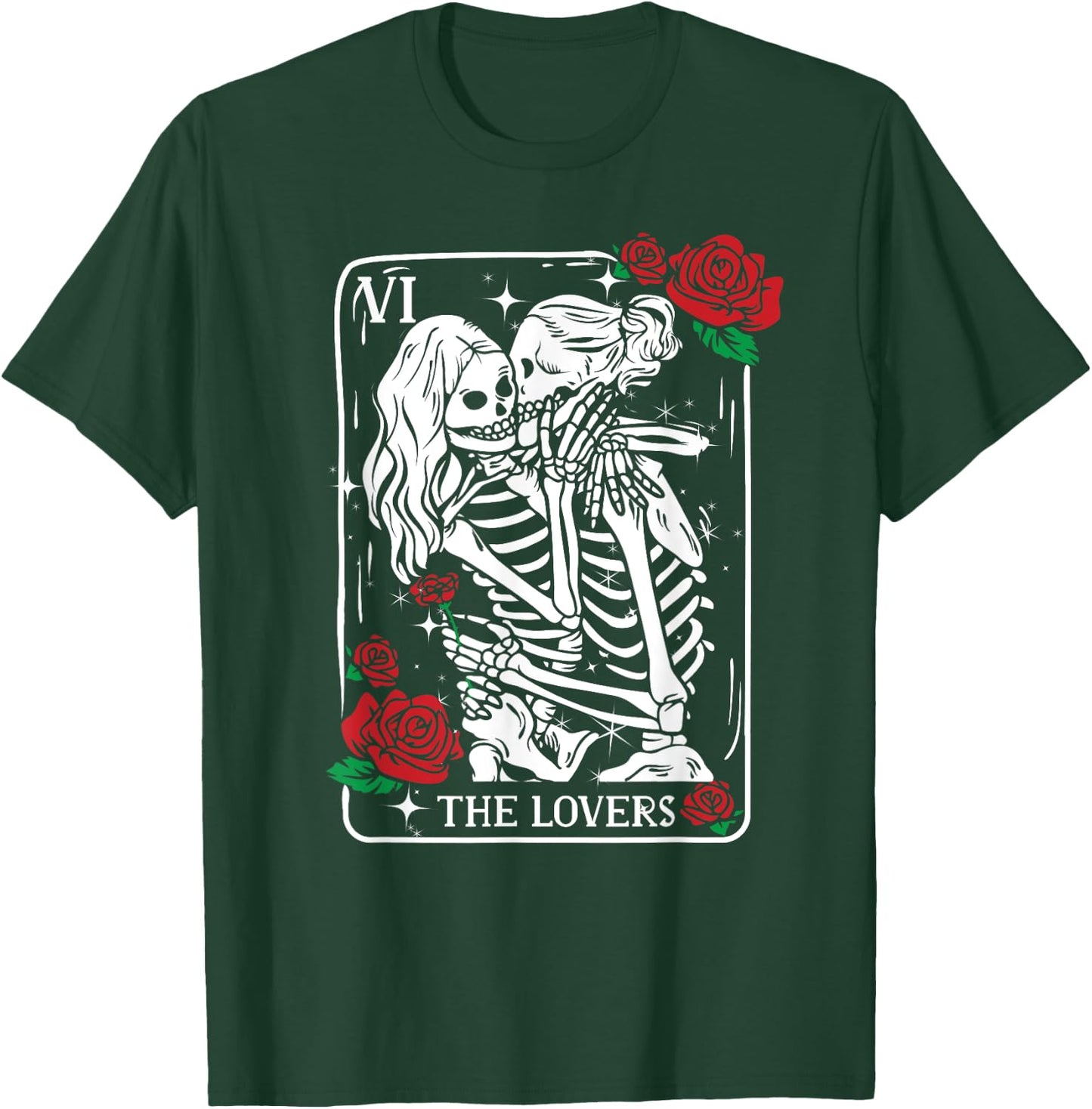The Lovers Tarot Card Occult Skeleton Roses Gothic Kissing T-Shirt - T-Shirt | Forest
