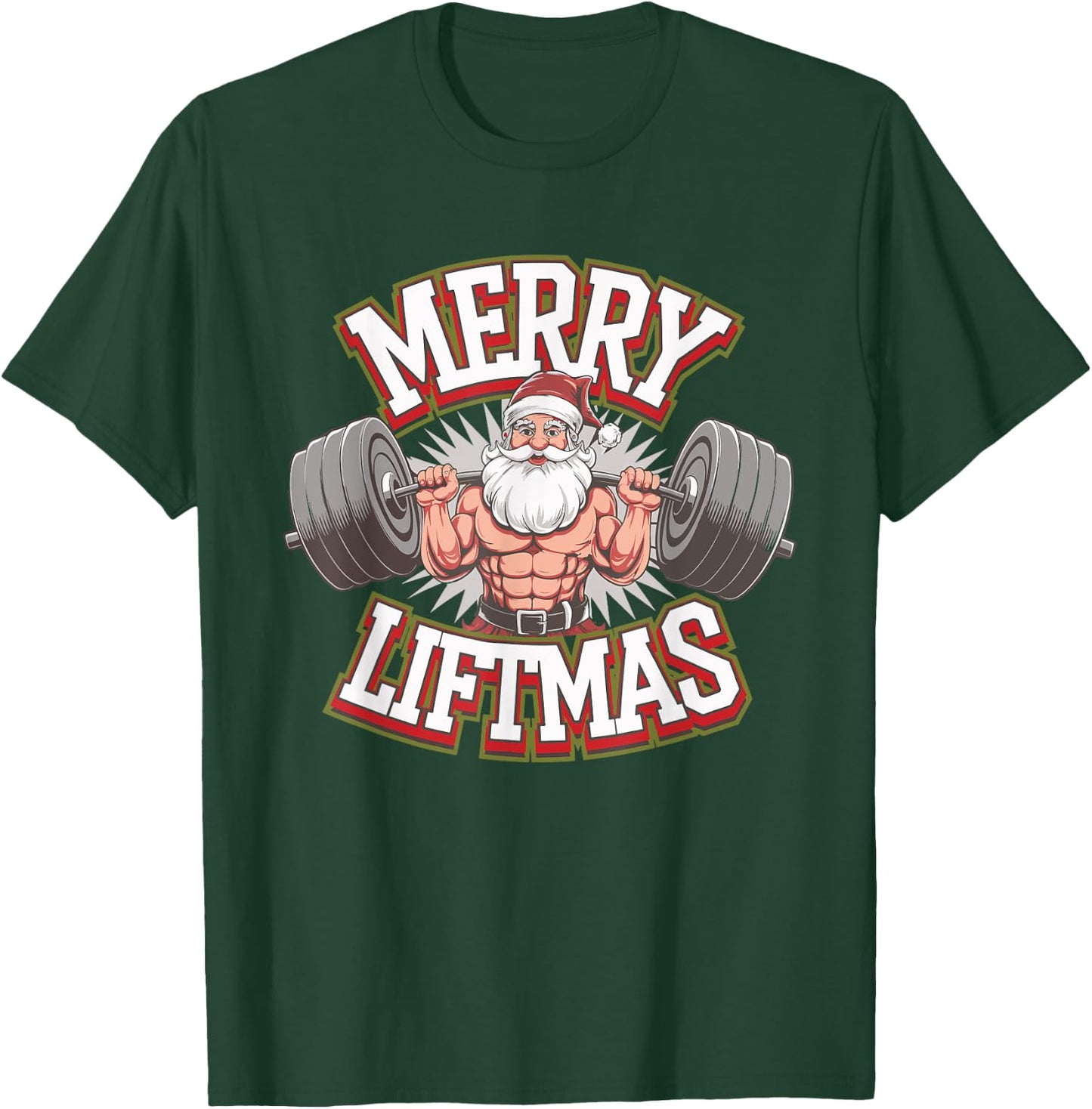 Merry Liftmas Weightlifter Fitness T-Shirt - T-Shirt | Forest