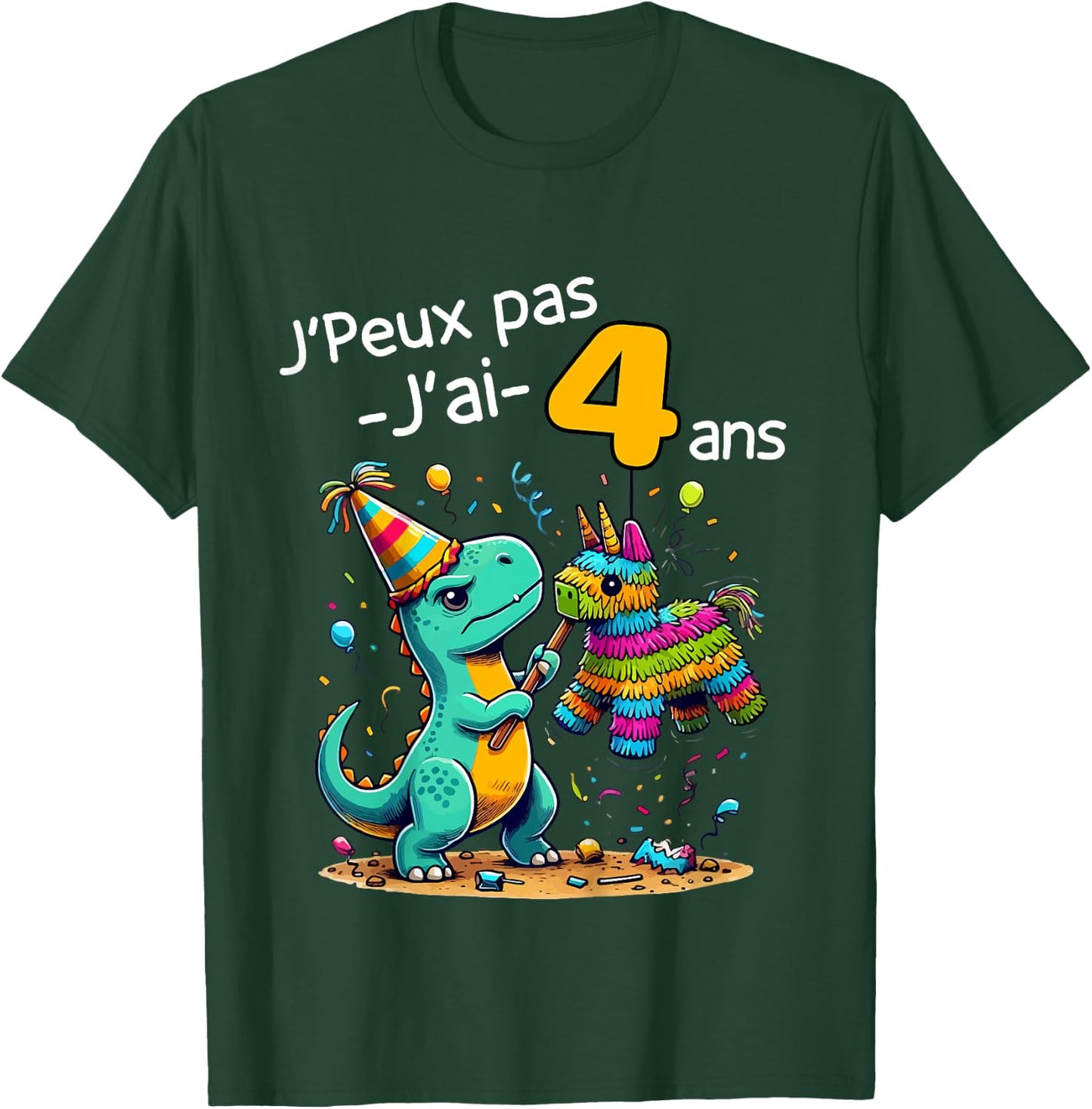 Child Je Peux Pas J'ai 4 Ans Dinosaur Theme Birthday Pinata T-Shirt - T-Shirt | Forest