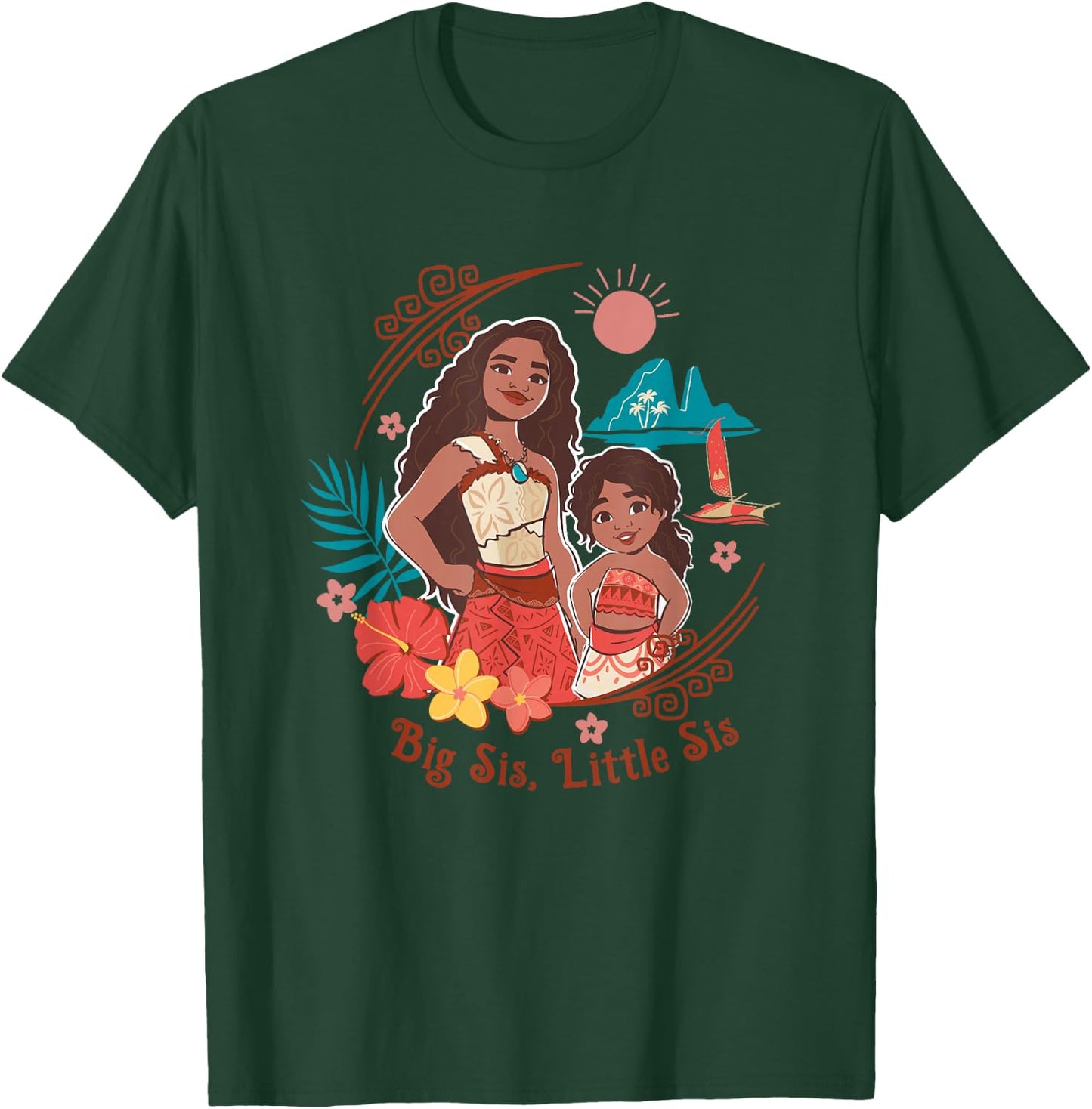 Disney Moana 2 Big Sis Little Sis Oceania Tropical Floral T-Shirt - T-Shirt | Forest