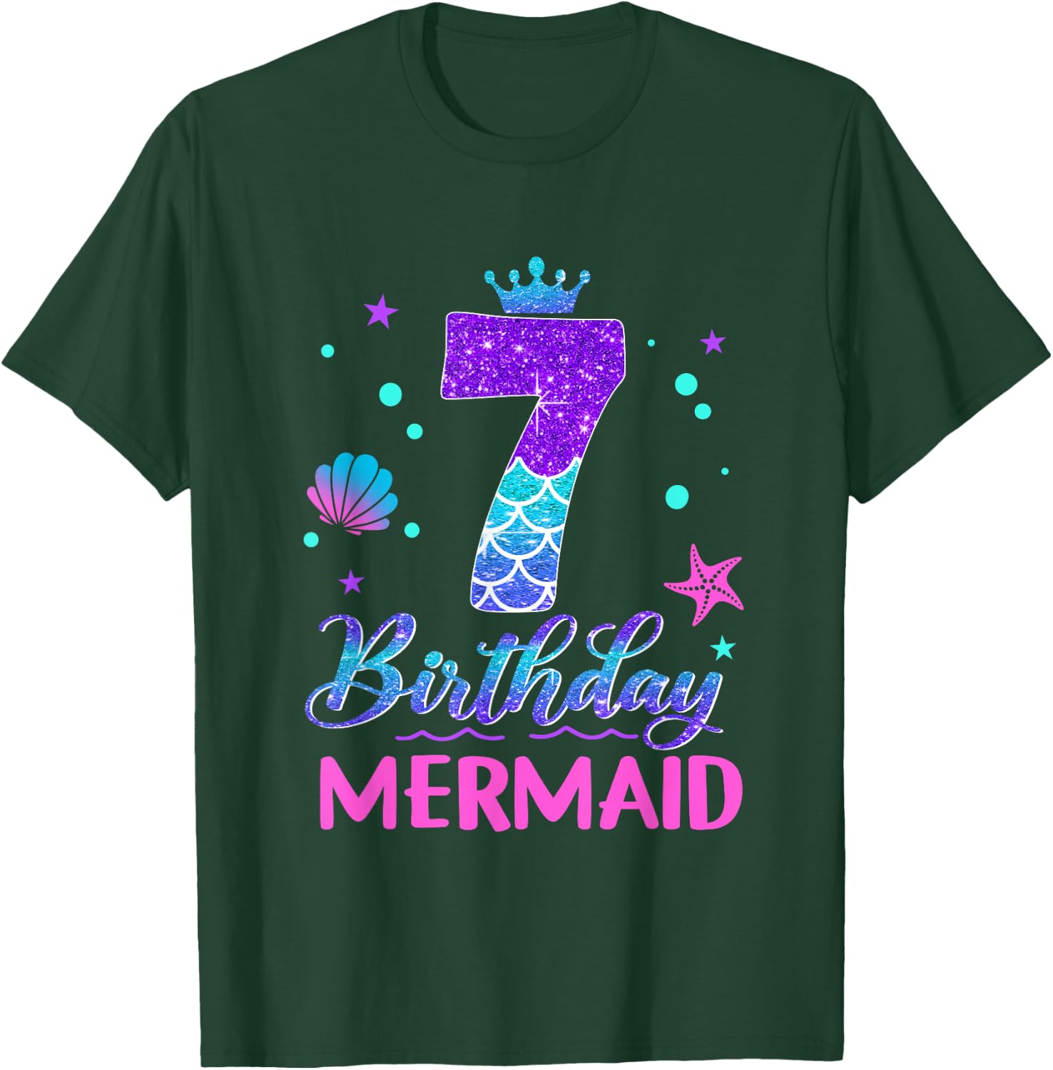 7th Birthday Mermaid Tail 7 Year Old Girl Mermaid Party T-Shirt - T-Shirt | Forest