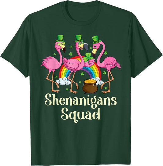 St Patrick's Day Shenanigan Squad Leprechaun Irish Flamingo T-Shirt - T-Shirt | Forest