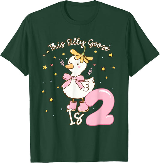 Kids 2nd Birthday Girl Coquette Bow This Silly Goose is Two T-Shirt - T-Shirt | Forest