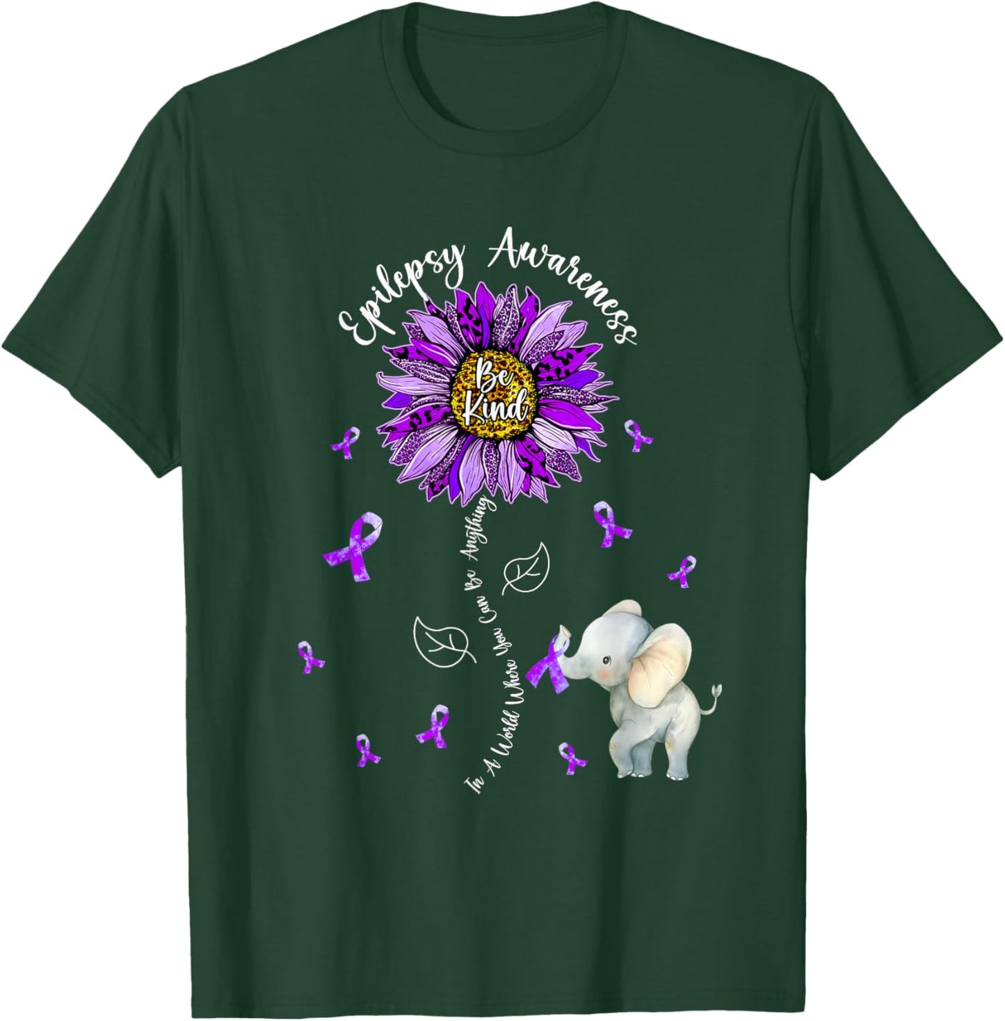 Be Kind Elephant Purple Sunflower Epilepsy Awareness T-Shirt - T-Shirt | Forest