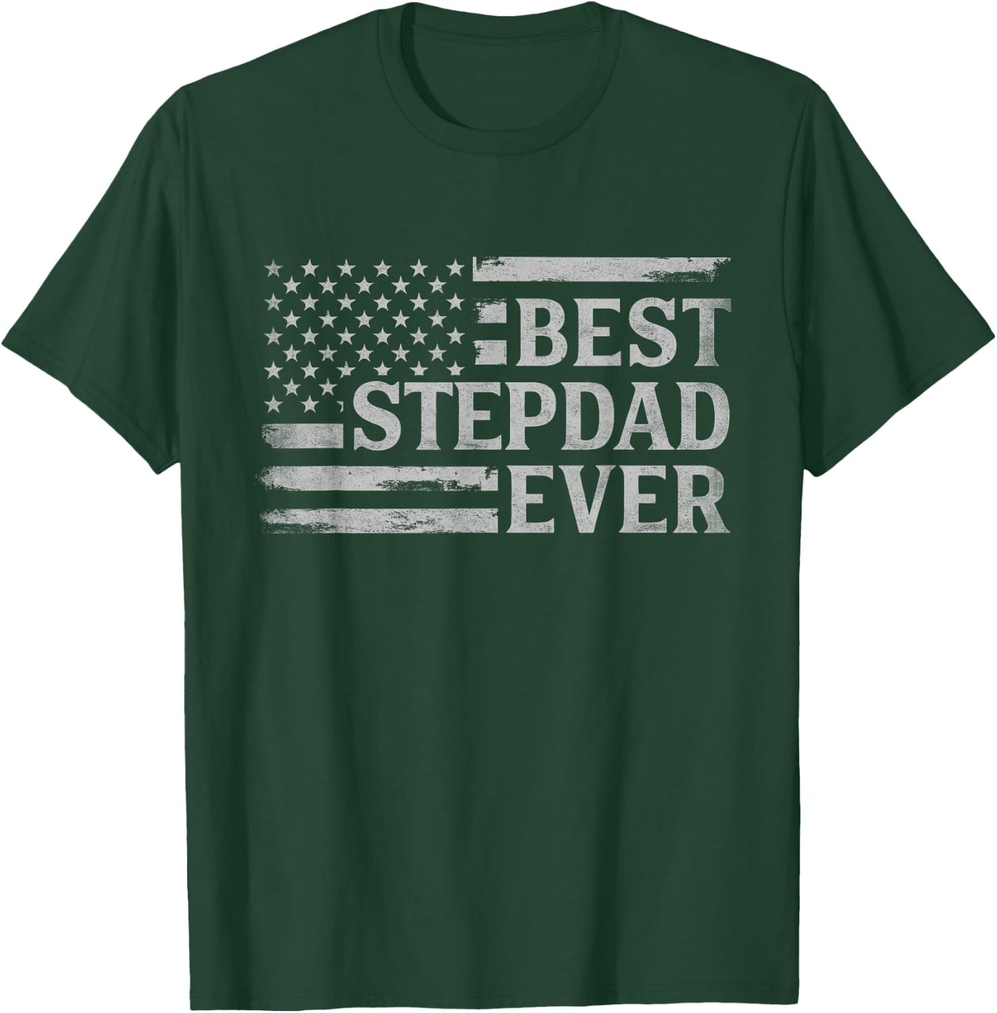 Best Stepdad Ever Grey Vintage USA Flag Father's Day T-Shirt - T-Shirt | Forest