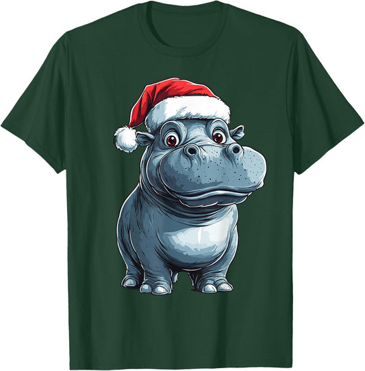 Hippopotamus Santa Hat Xmas Hippo Lovers Christmas Pajama T-Shirt - T-Shirt | Forest