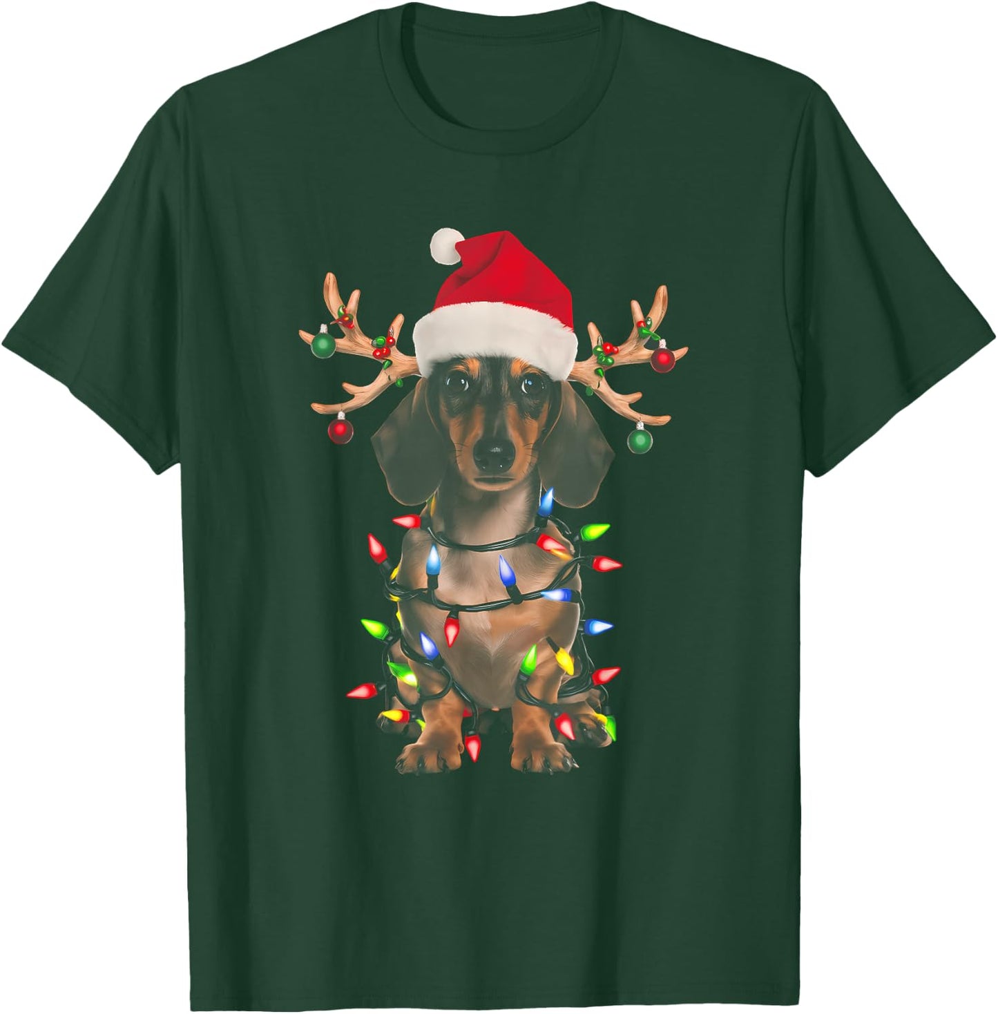 Dachshund Christmas Tree Shirt Dachshund Santa Hat Lover T-Shirt - T-Shirt | Forest