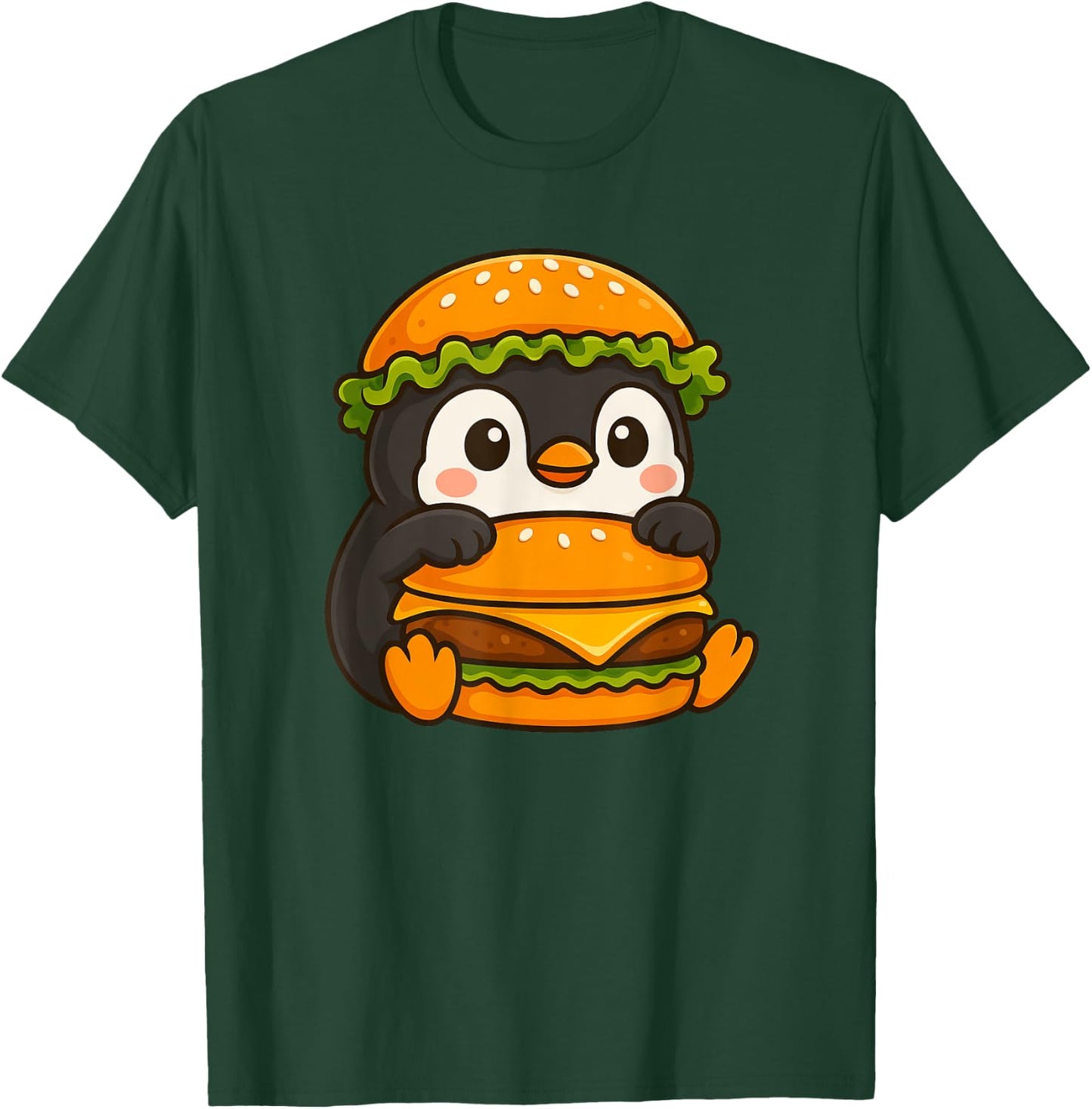 Cute Penguin Holding a Cheeseburger T-Shirt - T-Shirt | Forest