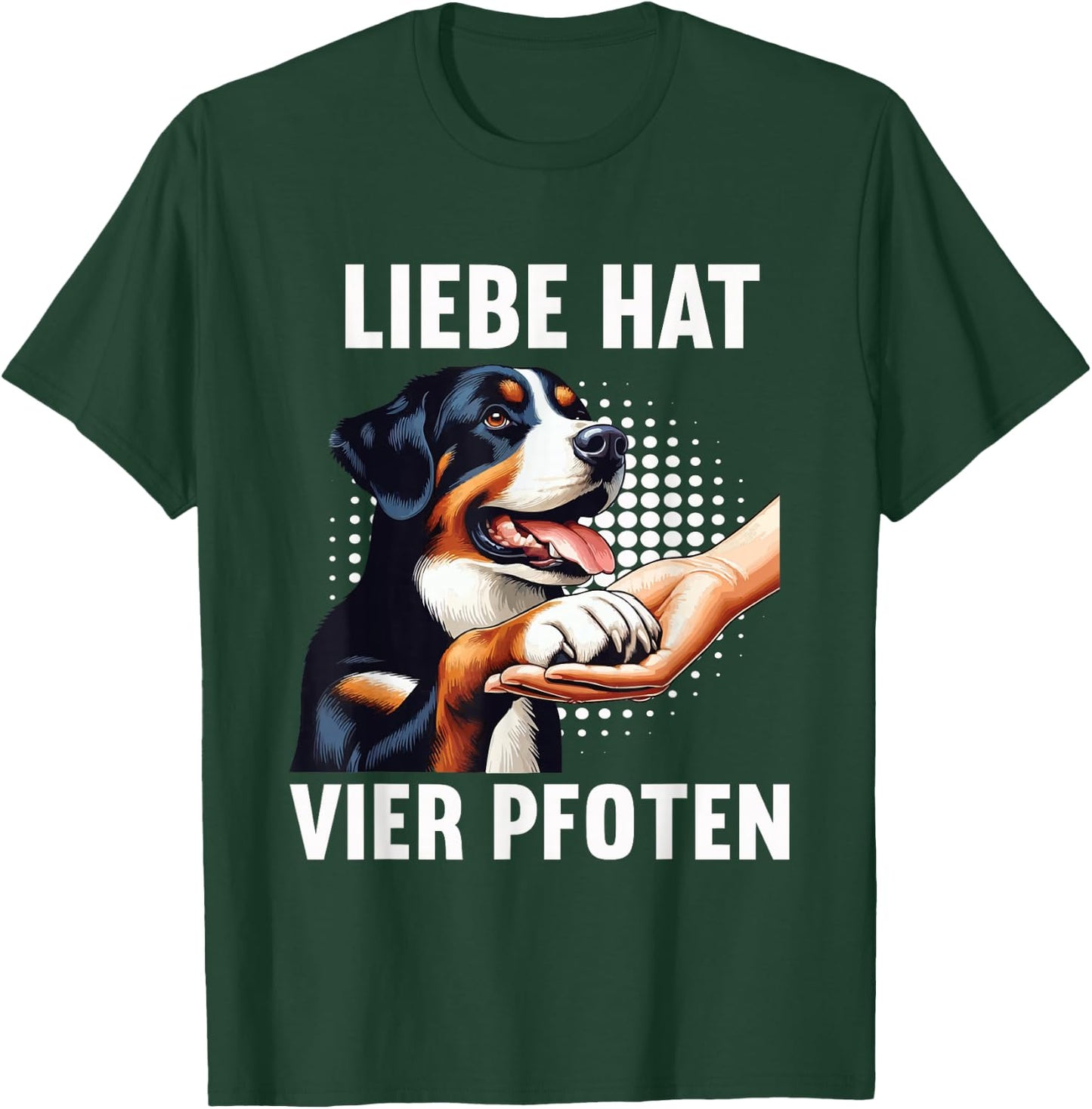 with German Text "Liebe hat Vier Pfoten" Appenzeller Mountain Dog, black T-Shirt - T-Shirt | Forest