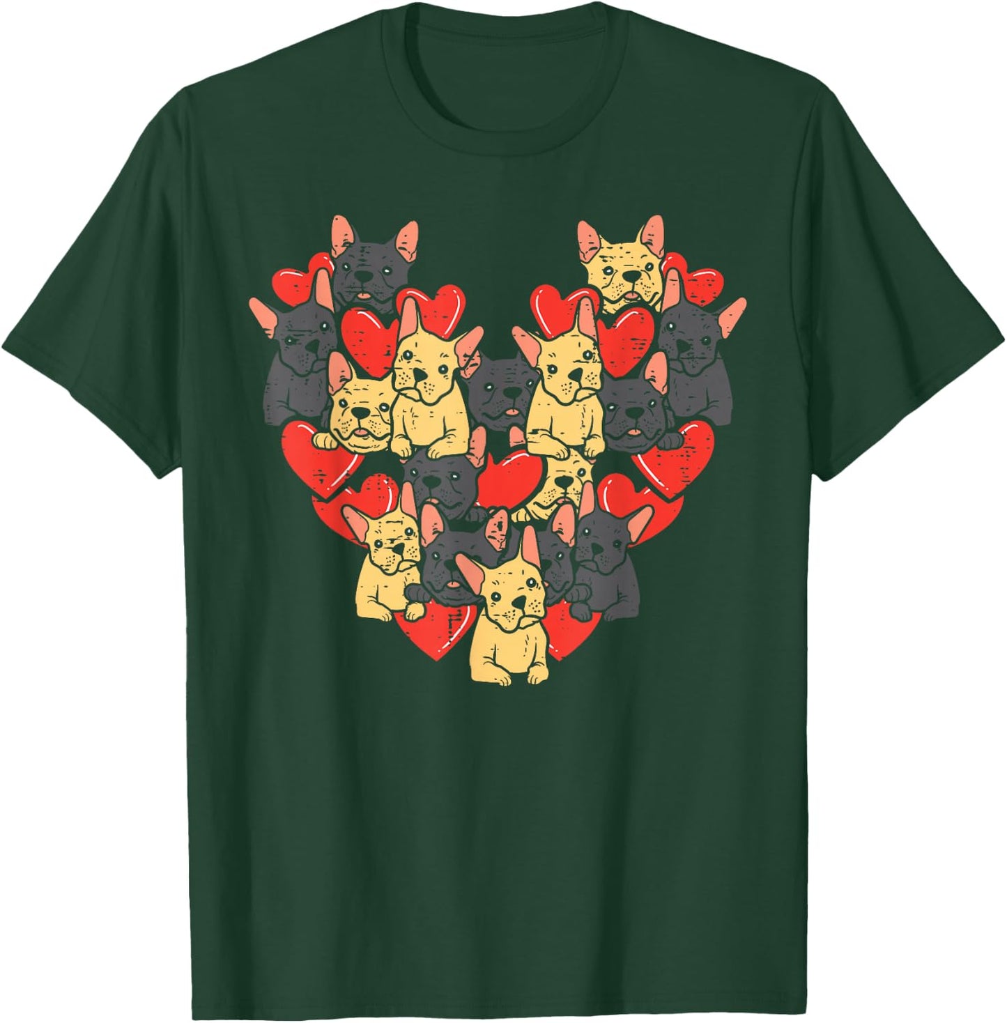 French Bulldogs Hearts Cute Valentines Day Frenchie Dog T-Shirt - T-Shirt | Forest