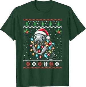 Manatee Santa Hat Ugly Christmas Sweater Xmas T-Shirt - T-Shirt | Forest