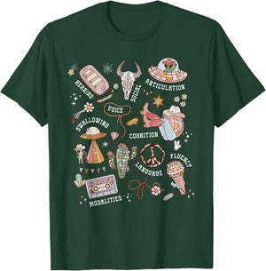 Retro SLP Western Cowgirl Space Speech Therapy UFO SLP T-Shirt - T-Shirt | Forest