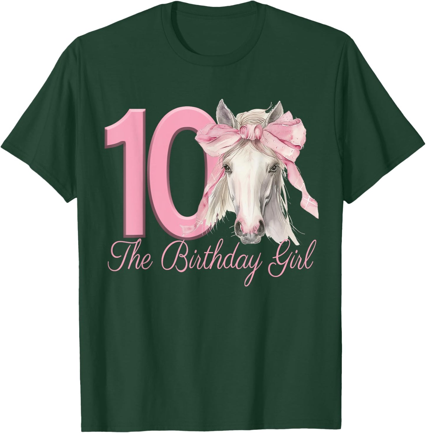 Cute Horse 10 Years for Girl with Pink Bow , Black, S T-Shirt - T-Shirt | Forest