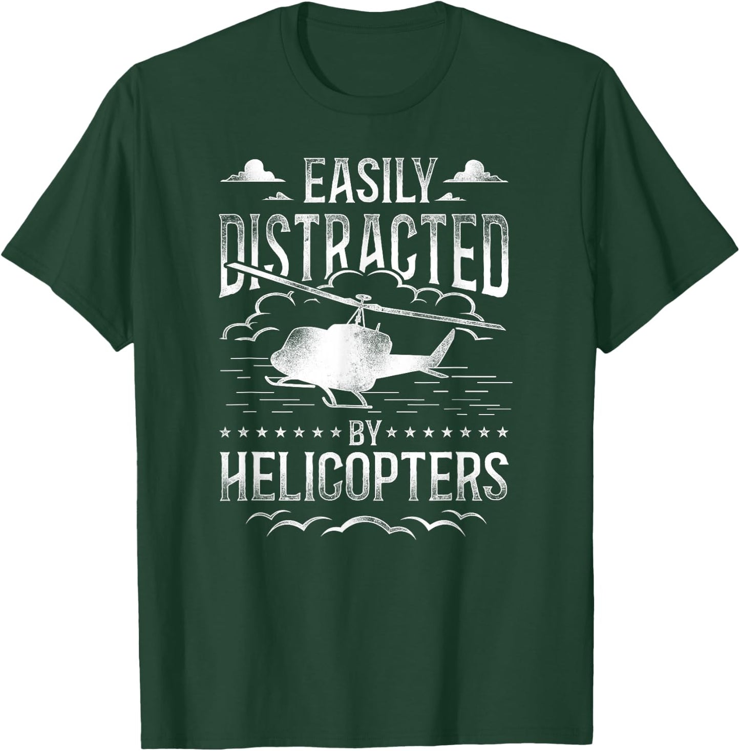 Helicopter Pilot Vintage Easily Distracted By Helicopters T-Shirt - T-Shirt | Forest