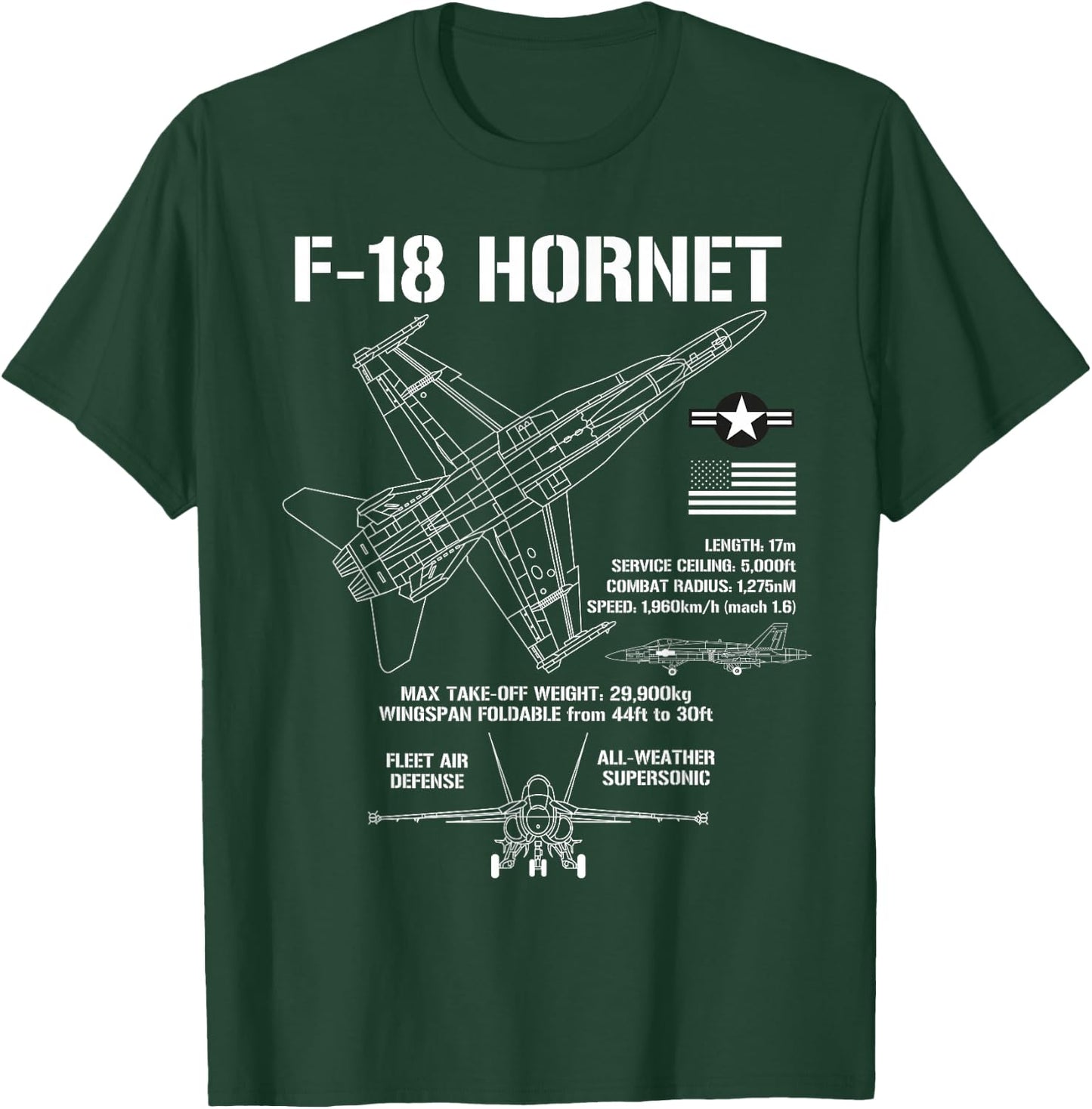 F-18 Hornet Fighter Jet Specs Militärflugzeug F18 Hornet T-Shirt - T-Shirt | Forest