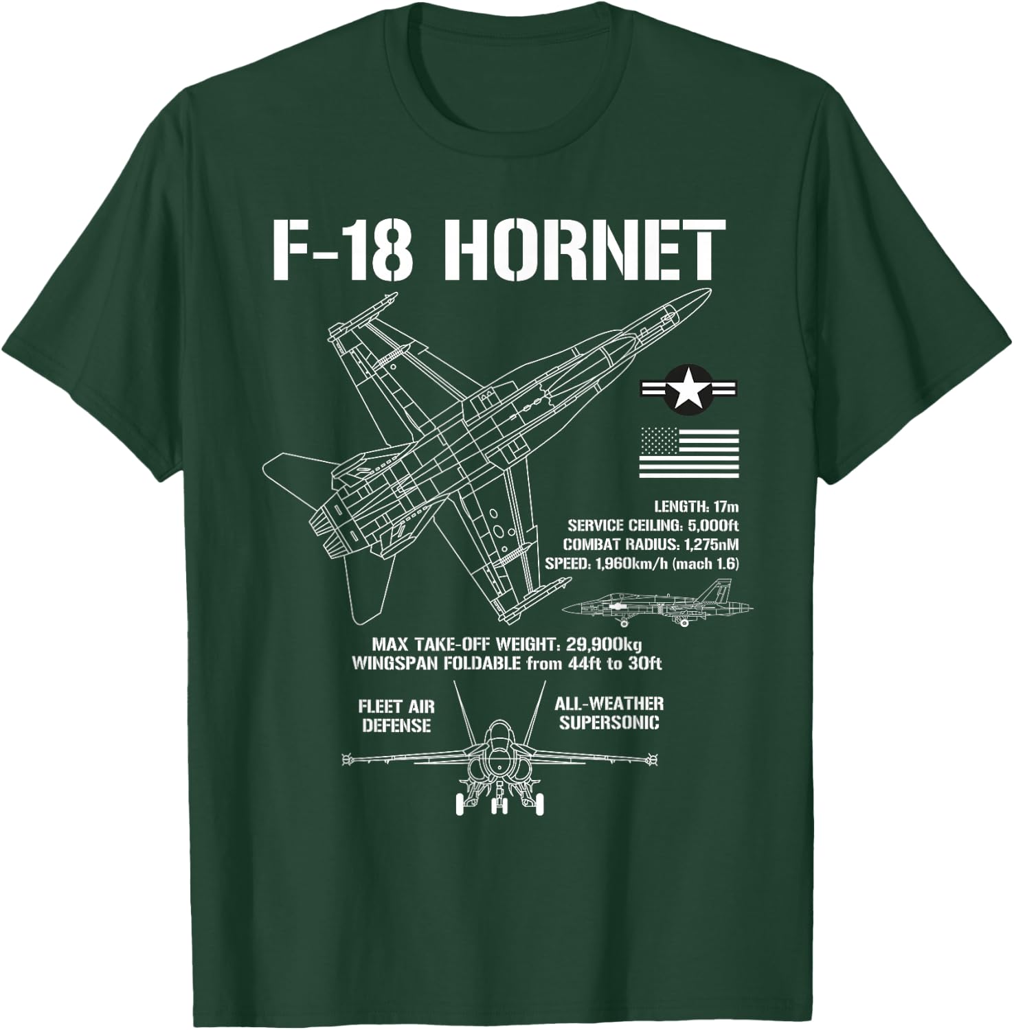 F-18 Hornet Fighter Jet Specs Militärflugzeug F18 Hornet T-Shirt - T-Shirt | Forest