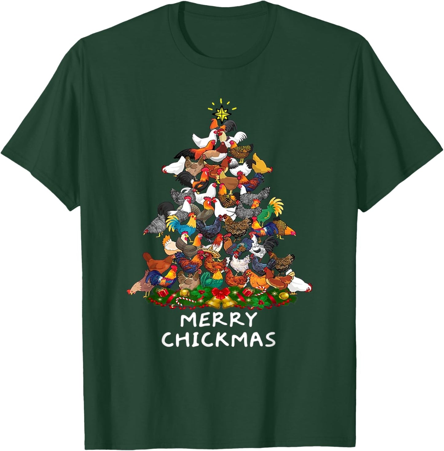 Merry Chickmas Chicken Christmas Tree Rooster Xmas Tree T-Shirt - T-Shirt | Forest