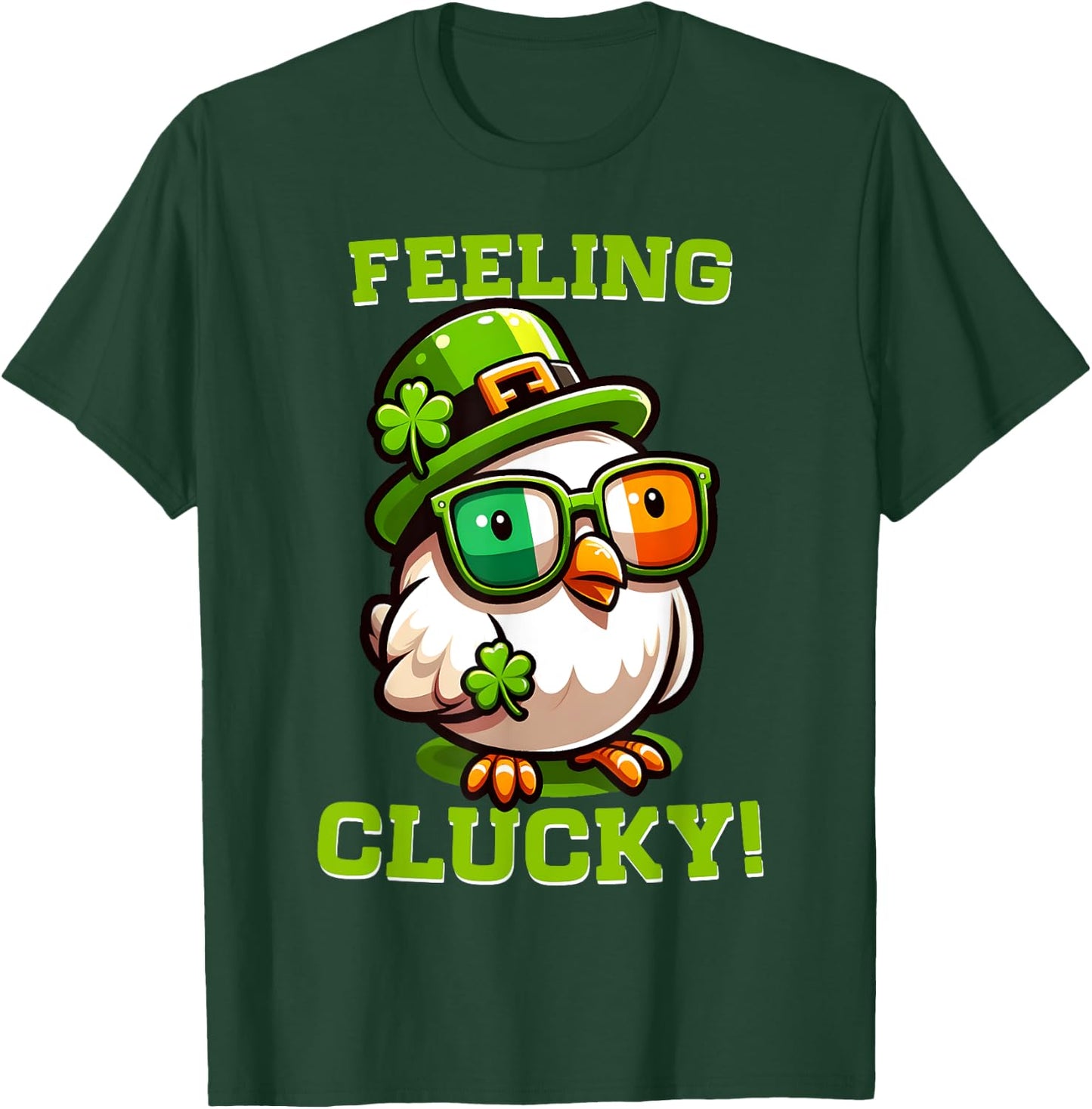 Feeling Clucky Funny Chicken St Patrick's Day Lucky Charm T-Shirt - T-Shirt | Forest