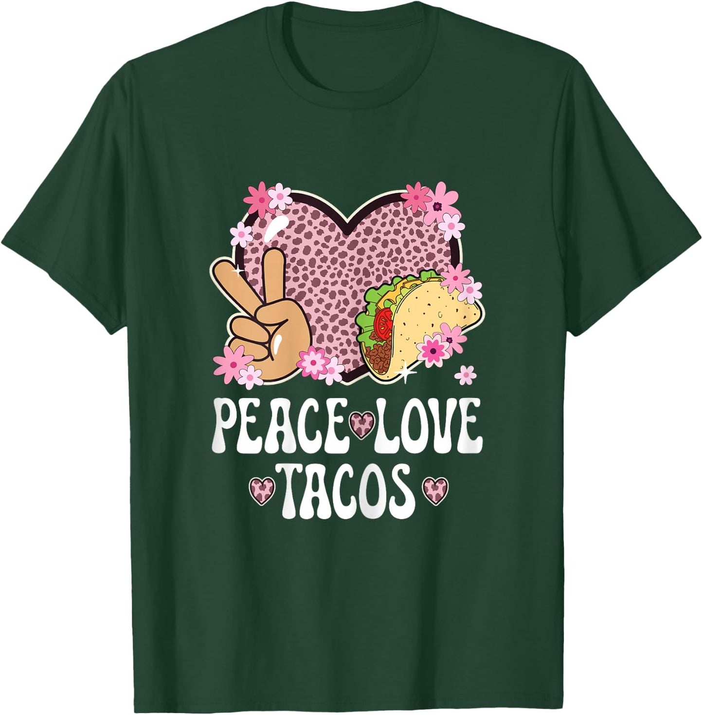Peace Love Tacos Cheetah Print Taco Tuesday Women Taco Lover T-Shirt - T-Shirt | Forest