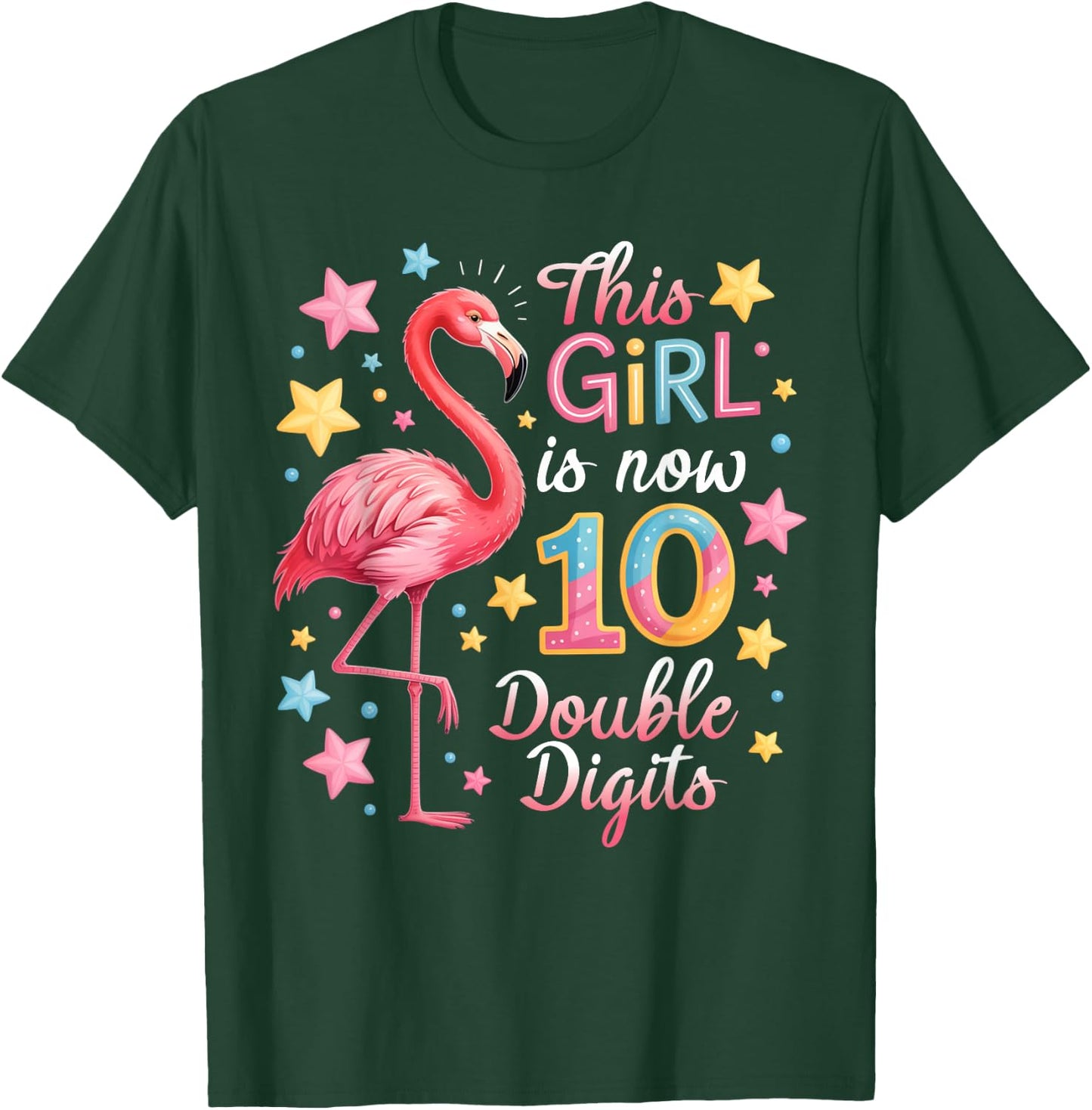 This Girl is Now 10 Flamingo Double Digits 10th Birthday T-Shirt - T-Shirt | Forest