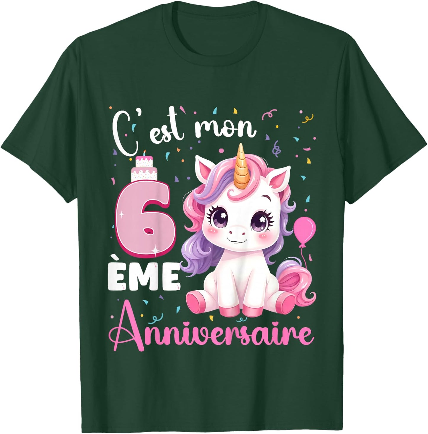 Enfant C'est Mon 6 ème Anniversaire Unicorn Birthday 6 Years , Black, 2 T-Shirt - T-Shirt | Forest