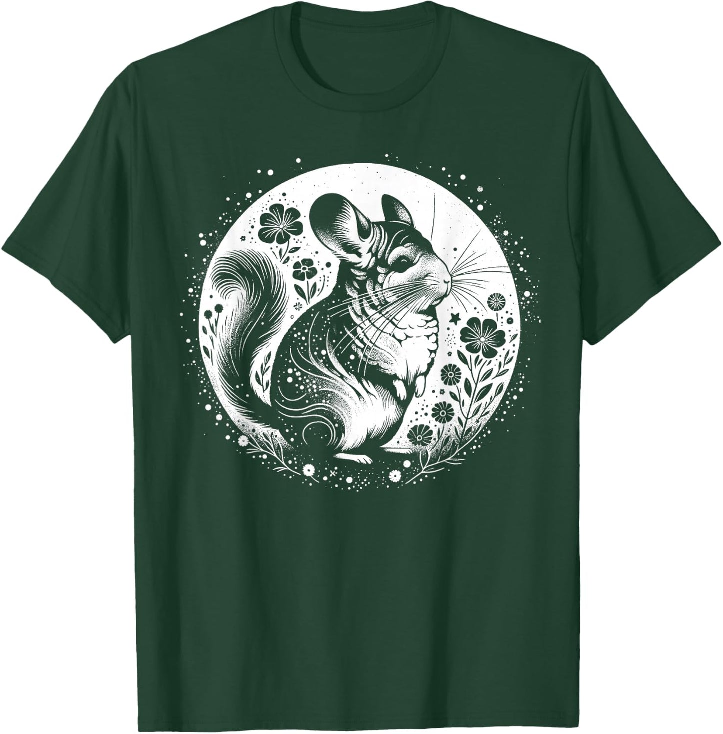 Kunstvoller Chinchilla mit Mond und Blumen T-Shirt - T-Shirt | Forest