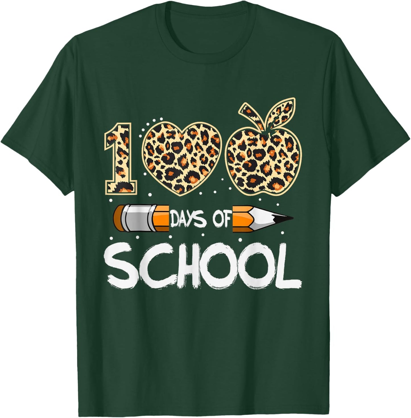 100 Days of School Leopard Teacher Kids 100th Day of School T-Shirt - T-Shirt | Forest