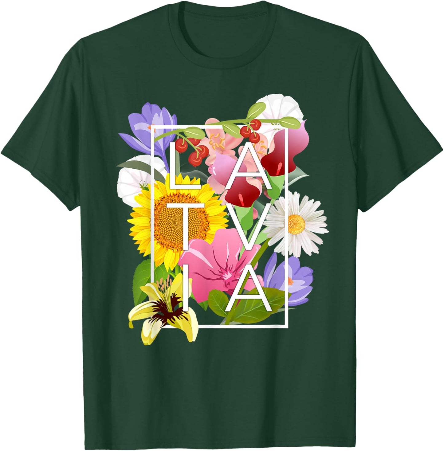 Flowers of Latvia Word Art - Latvian Pride T-Shirt - T-Shirt | Forest