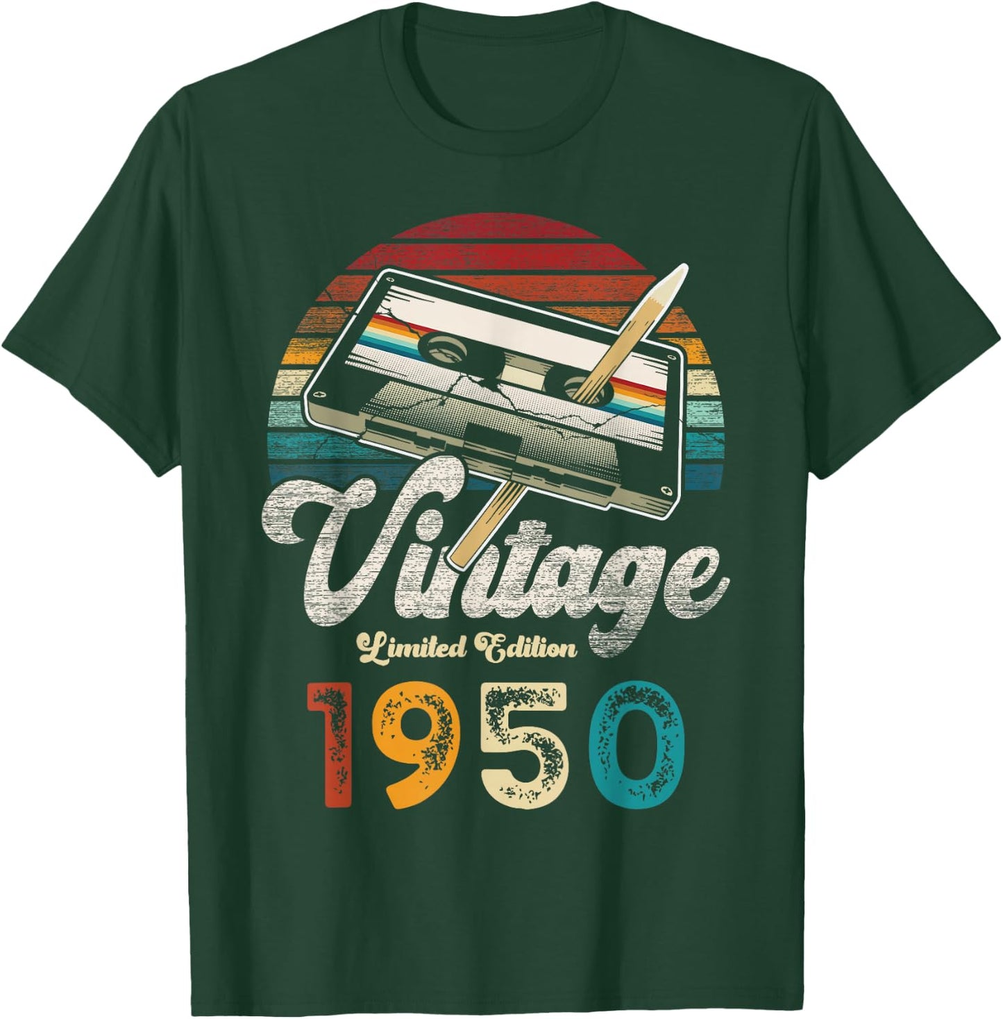 Vintage 1950 Birthday 75 Years Cassette Pencil T-Shirt - T-Shirt | Forest