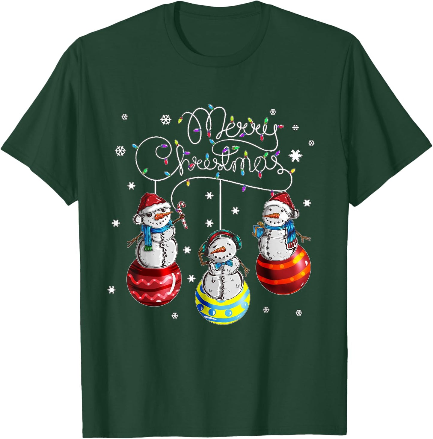 Merry Christmas Bauble Motif Festive Snowman , black T-Shirt - T-Shirt | Forest