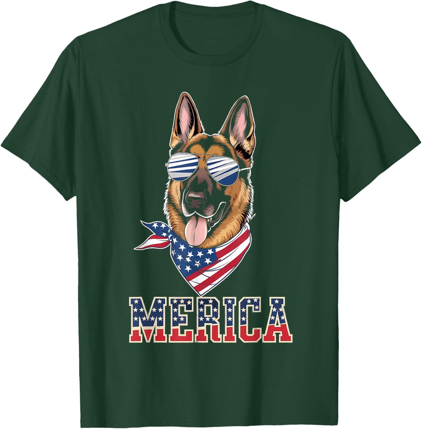 Merica German Shepherd Dog 4th of July American Flag T-Shirt - T-Shirt | Forest