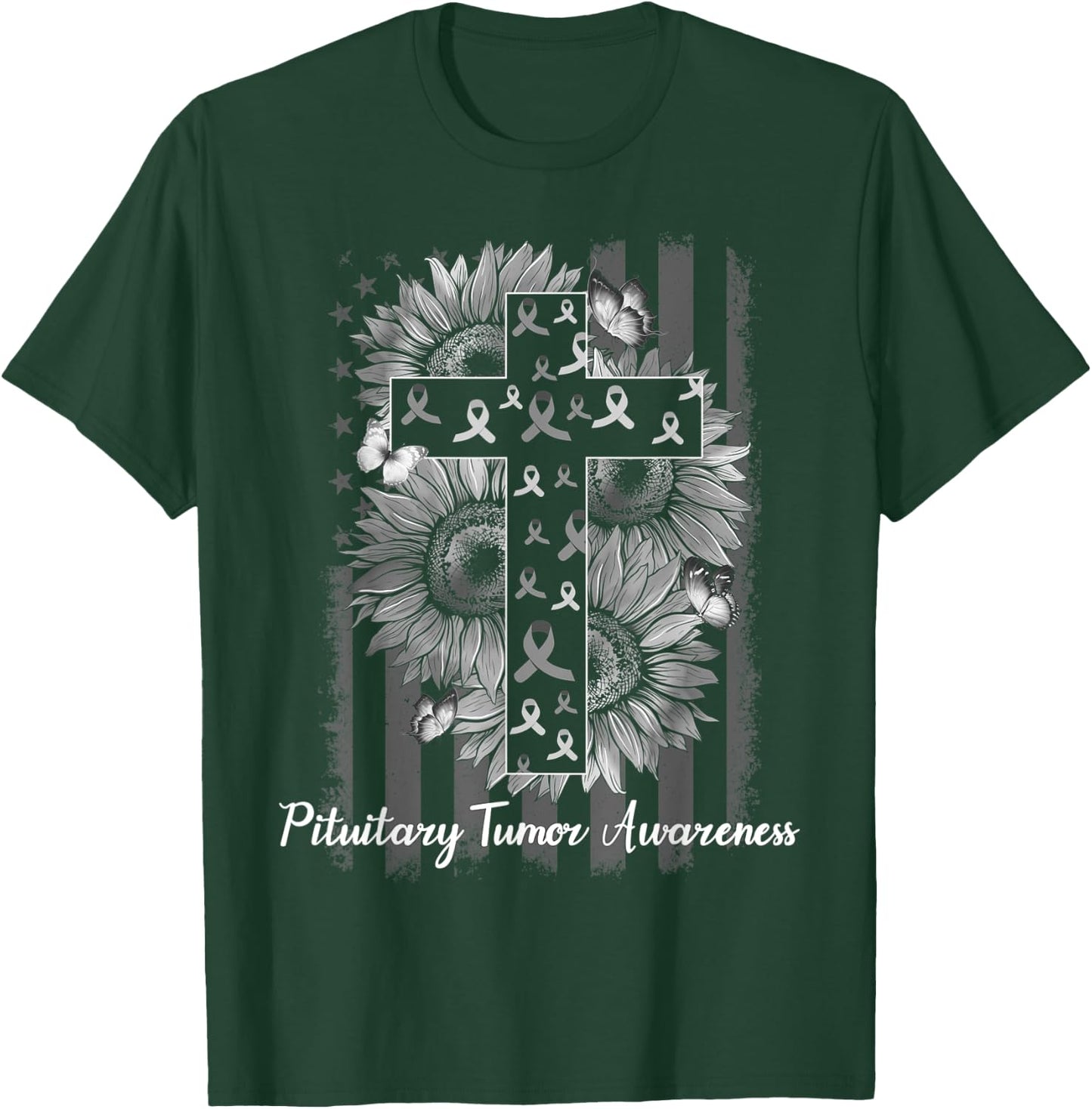 Pituitary Tumor Awareness Sunflower Survivor Fighter T-Shirt - T-Shirt | Forest