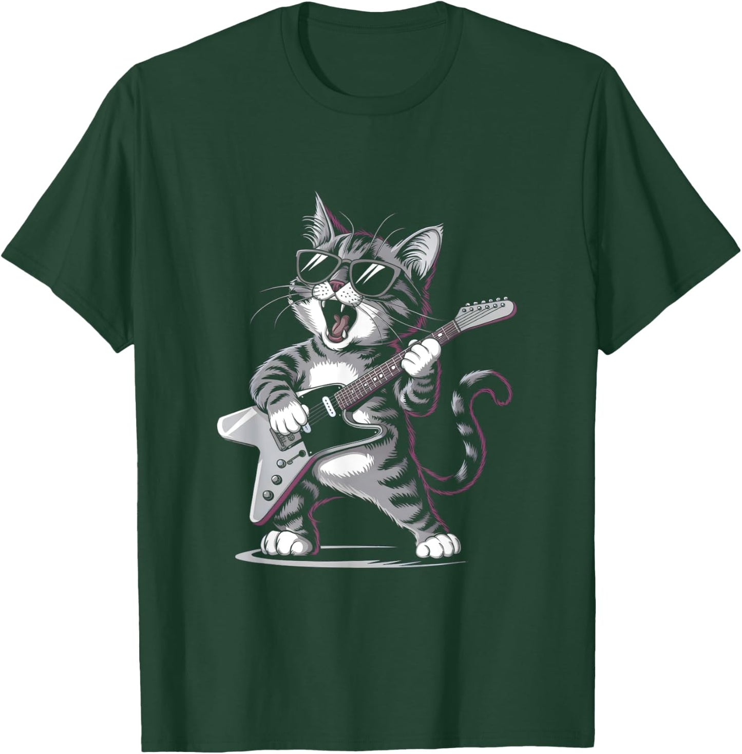 Cat Playing Guitar - Fun Cat Lover and Guitarist Artwork Men Women Girls Kids T-Shirt - T-Shirt | Forest