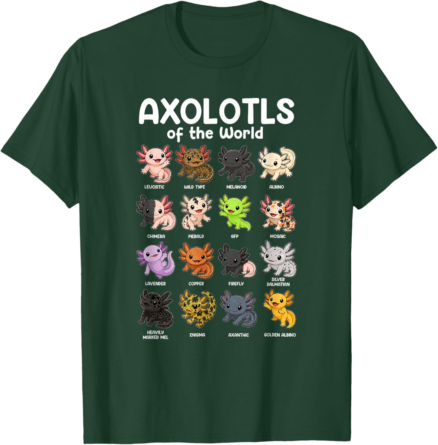 Axolotls of the World Sweet Animals Kawaii Axolotl T-Shirt - T-Shirt | Forest