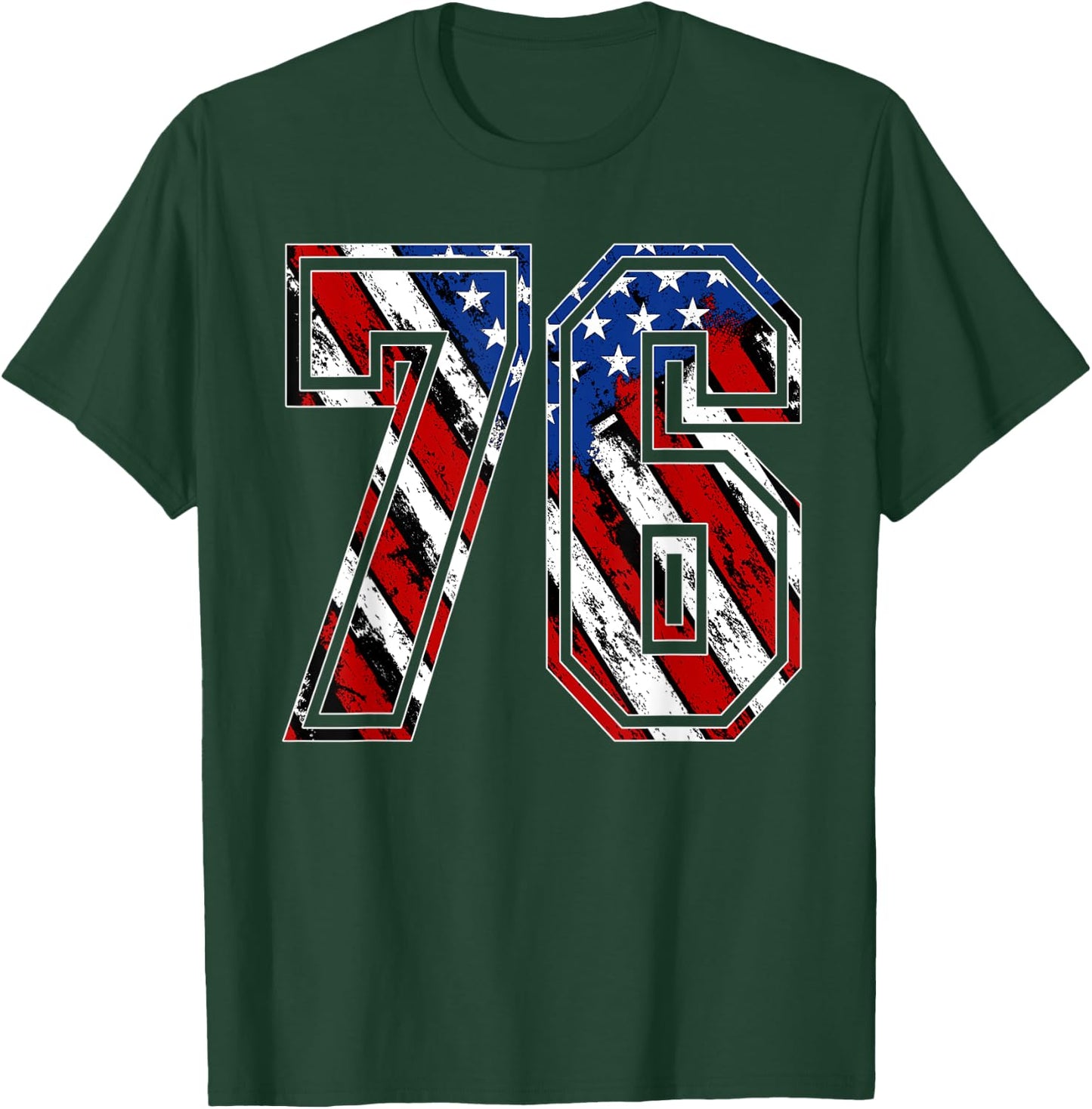 Number 76 Red White and Blue American Flag #76 Jersey Shirt T-Shirt - T-Shirt | Forest