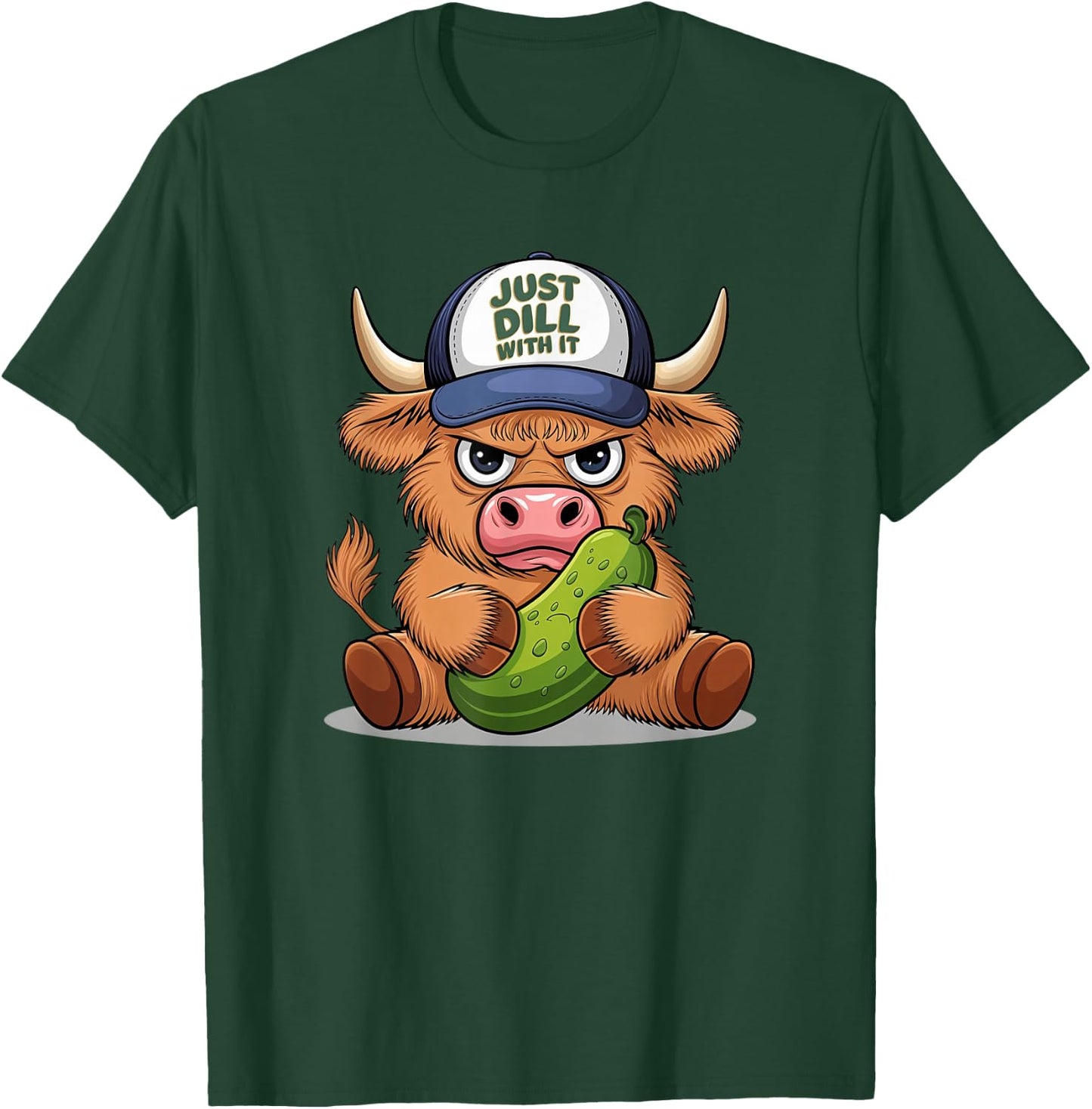 Scottish Cute Highland Cow Pickle Hat Just Dill With It T-Shirt - T-Shirt | Forest