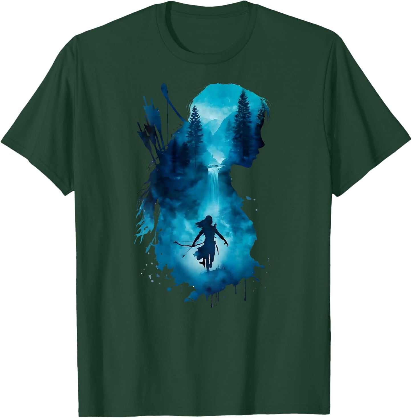 Regenbogen Frau Aquarell Wald - Bogenschießen Natur Kunst T-Shirt - T-Shirt | Forest