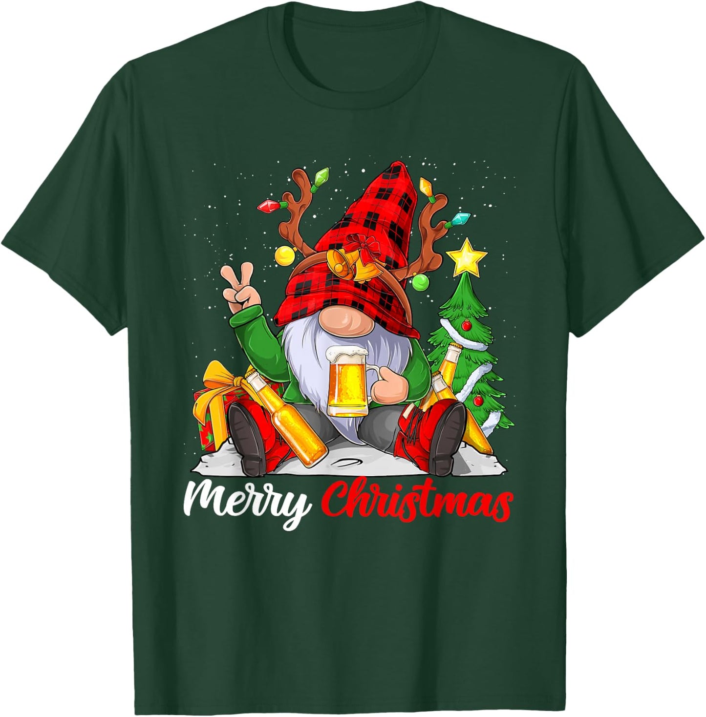 Funny Merry Christmas Beer Lover Men Women Gnome Lovers T-Shirt - T-Shirt | Forest